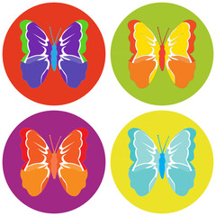 Vector set of icons with colored butterflies