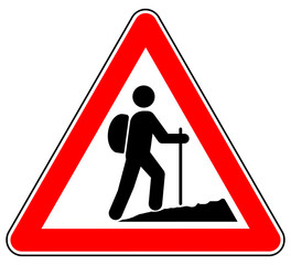 sd54 Schild-Dreieckig - german: Wandern - Gefahrenstelle - Leichter Anstieg / Wanderweg - Wanderstock benutzen - english: low slope / terrain / trail - use walking stick - xxl g5480