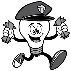 Police Bulb Running with Money Illustration