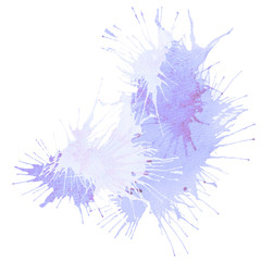 Vector watercolor hand drawn light violet and purple grunge stains with splashes on the white square background