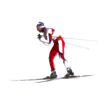Cross country skiing, abstract geometric vector skier. Side view