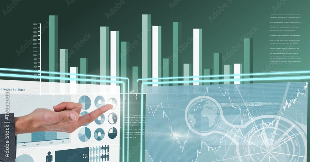 Poster hand touching and interacting with technology interface panels