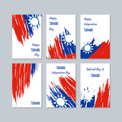 Obraz na płótnie Canvas Taiwan Patriotic Cards for National Day. Expressive Brush Stroke in National Flag Colors on white card background. Taiwan Patriotic Vector Greeting Card.