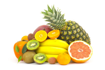 fresh fruits on white background