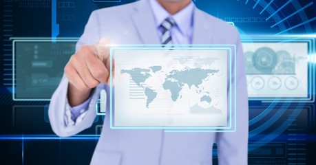 Businessman touching and interacting with technology interface