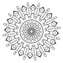 A beautiful monochrome mandala. A pattern for a color book. Picture for the design of the album. Template for printing on fabric. Image for relaxation.