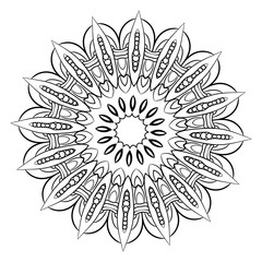 A beautiful monochrome mandala. A pattern for a color book. Picture for the design of the album. Template for printing on fabric. Image for relaxation and meditation. Coloring element.