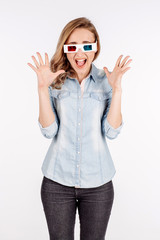 portrait young woman on white background. human emotion facial expression reaction attitude.