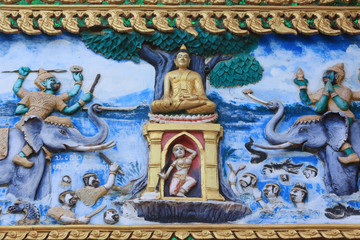 Vie de Bouddha. Peintures murales. Wat Inpeng. Vientiane. Laos. / Life of Buddha. Ceiling Artwork Depicting the Life of Buddha. Wat Inpeng. Ventiane. Laos..