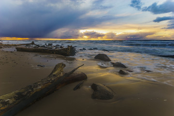 sunset over the stormy sea,Baltic, Wolin Island
