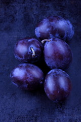 Blue plums on a dark background for the designer