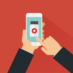 hands holding smartphone buy online medicine