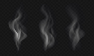 Set of three vector smoke effects isolated on transparent background