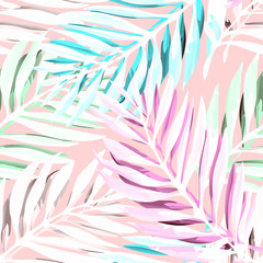 Tropical palm leaves pattern. Trendy print design with abstract jungle foliage. Exotic seamless background. Vector illustration