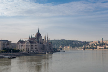 Hungarian Parliament on the embankment of Danube river