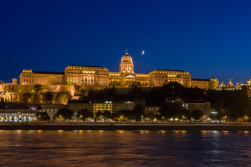 Panoramic view of Budapest at night. View of the castle hill in Budapest