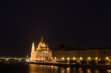 Fototapeta na wymiar Panoramic view of Budapest at night. Budapest Parliament architecture sightseeing