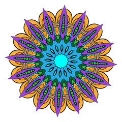 Beautiful colored mandala. A pattern for a color book. Picture for the design of the album. Template for printing on fabric. Image for relaxation and meditation.