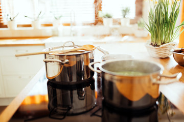 Lunch being made in modern kitchen