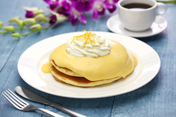 homemade lilikoi passion fruit pancake, Hawaiian food