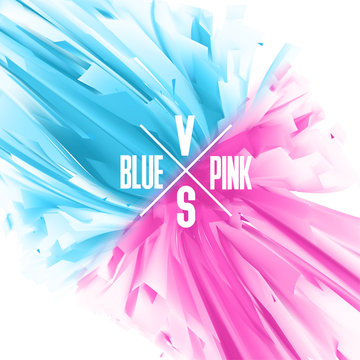 Blue and Pink color versus abstract background. Balance of masculine and feminine principles. Confrontation between man and woman concept illustration.
