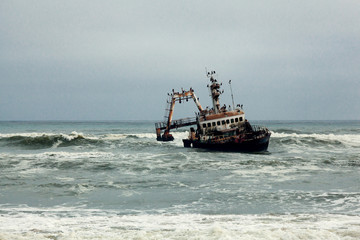 a stranded ship on Skeleton Coast 
