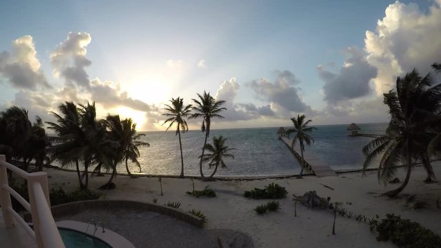 Time-lapse sunrise on the coast of Ambergris Caye, Belize.