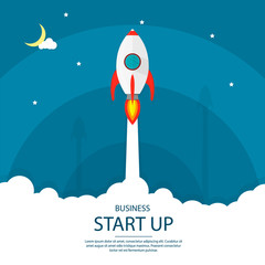Rocket launch ship. start up, illustration concept of new business product on a market. vector