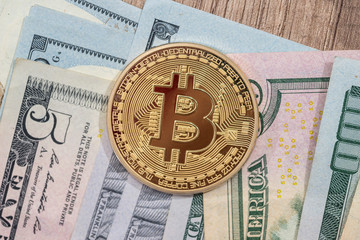bitcoin vs dollar. money concept. clsoe up