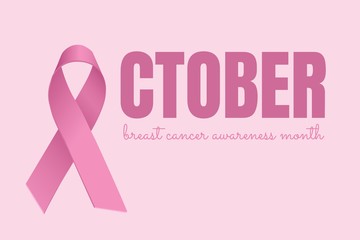 October text with pink ribbon and breast cancer awareness month