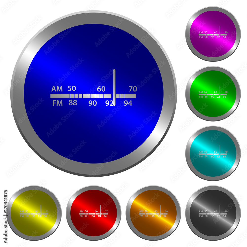 Poster radio tuner luminous coin-like round color buttons