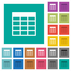 Spreadsheet table square flat multi colored icons