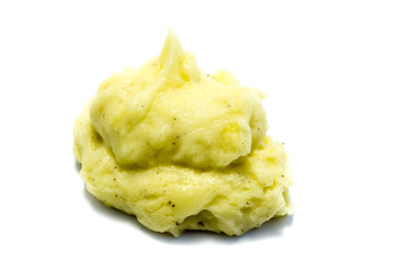 Kartoffelpüree, Kartoffelbrei, Kartoffelmus 
 Kartoffelstampf isoliert freigestellt auf weißen...