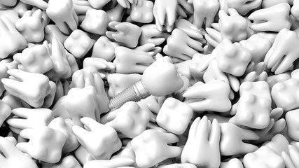 Obraz premium Dental implant on teeth stack. 3d illustration