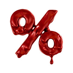Percent organic figures. Red flowing paint on the symbol for halloween. White background.  3d render