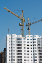 Fototapeta na wymiar Column cranes building new panel house