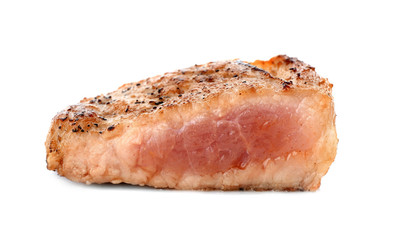 Medium rare steak on white background