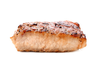 Well done steak on white background