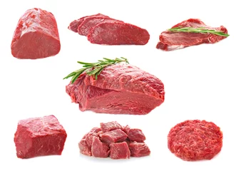 Wall murals Meat Collage of fresh meat on white background