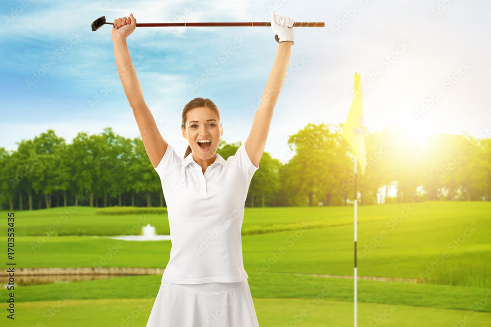 Wall mural Landscape with big golf course on summer day