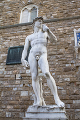 Statue of David in Florence on Piazza della Signoria, Italy