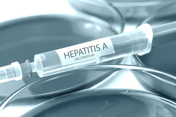 hepatitis a vaccination blue colored theme - obrazy, fototapety, plakaty