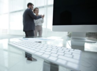 close-up of a computer keyboard on the desktop.