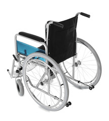 Fototapeta na wymiar Wheelchair on white background. Elderly care concept