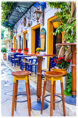 Traditional  colorful bars and tavernas of Greece - obrazy, fototapety, plakaty