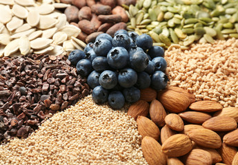 Obraz premium Assortment of superfood products, closeup
