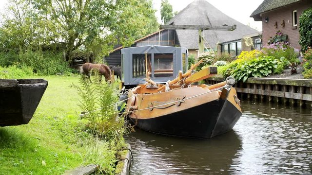 The Netherlands: Giethoorn view of the city from the water.