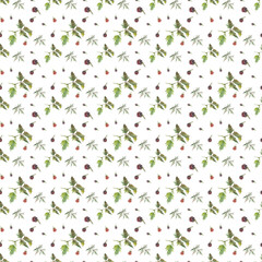 Red and violet blackberries on white background. Seamless watercolor pattern