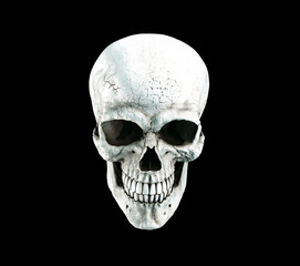 Human skull on Rich Colors a Black Isolated Background. The concept of death, horror. A symbol of spooky Halloween. 3d rendering illustration.