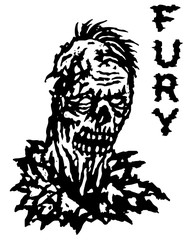 Naklejka premium Fury zombie. Ilustracja wektorowa. Kolory czarno-białe.